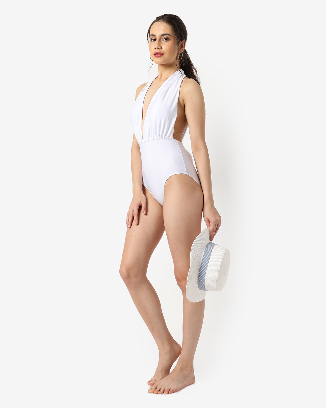 White Solid Multi Wear Plunge Body Swimsuit
