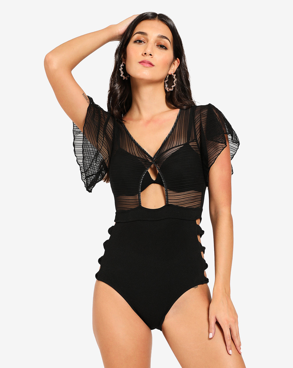 Black Solid Cut-Out One-Piece Swimsuit