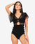 Women black solid cut-out One-piece swimsuit