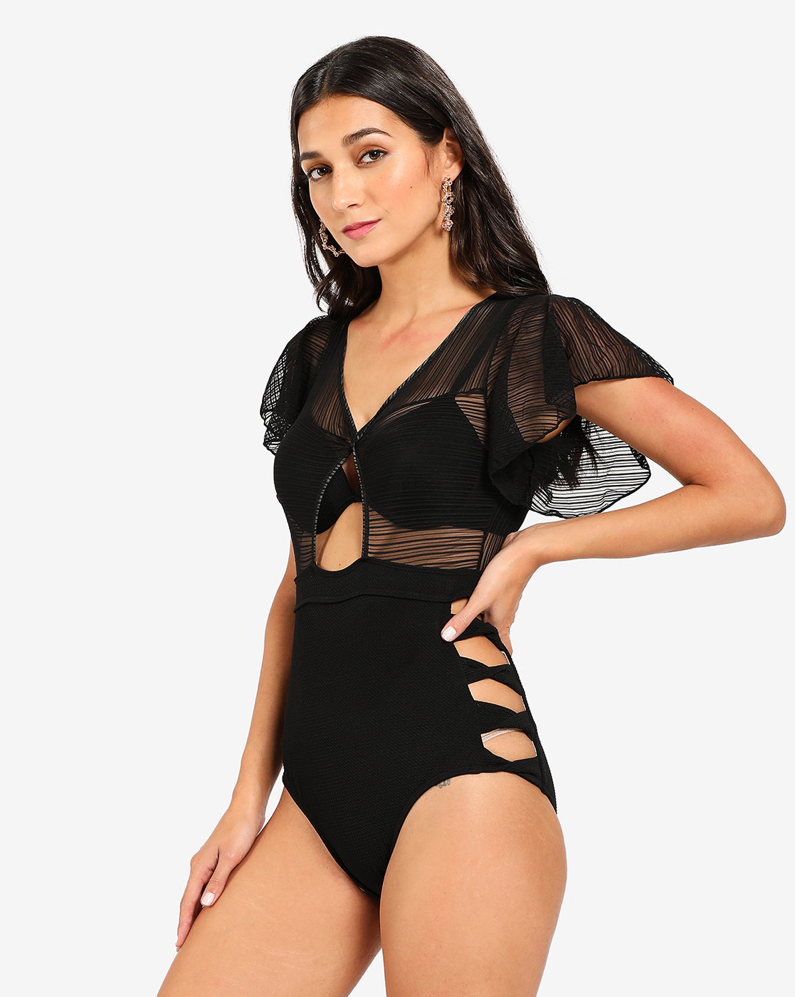 Black Solid Cut-Out One-Piece Swimsuit