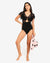 Women black solid cut-out One-piece swimsuit