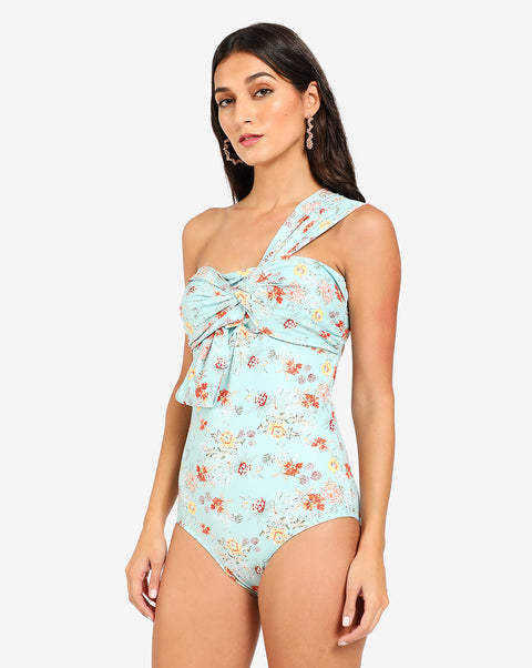 Floral Print One Shoulder Swim Suit