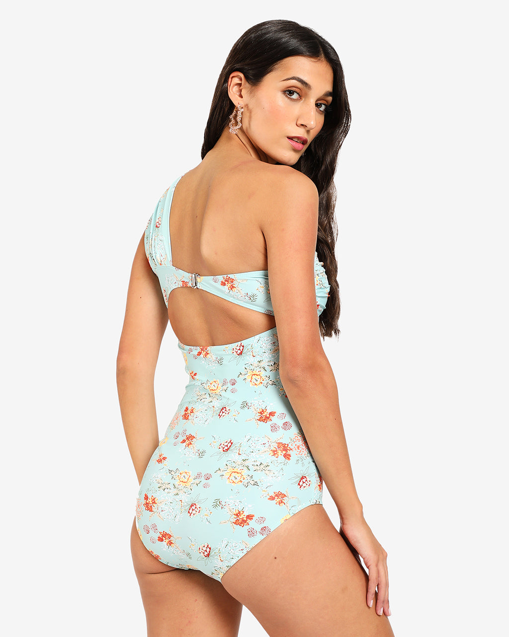 Floral Print One Shoulder Swim Suit