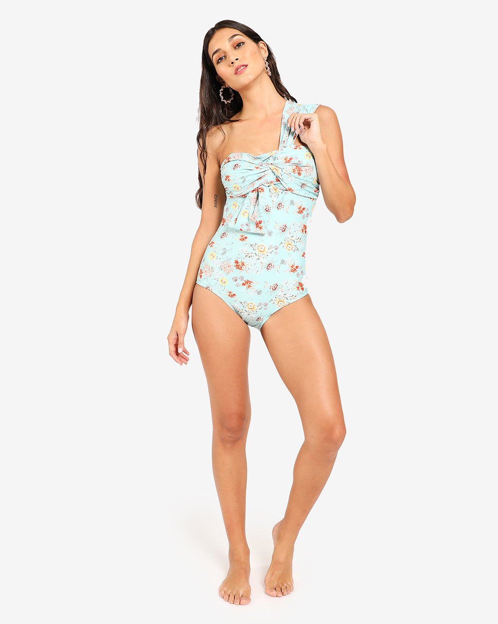 Floral Print One Shoulder Swim Suit