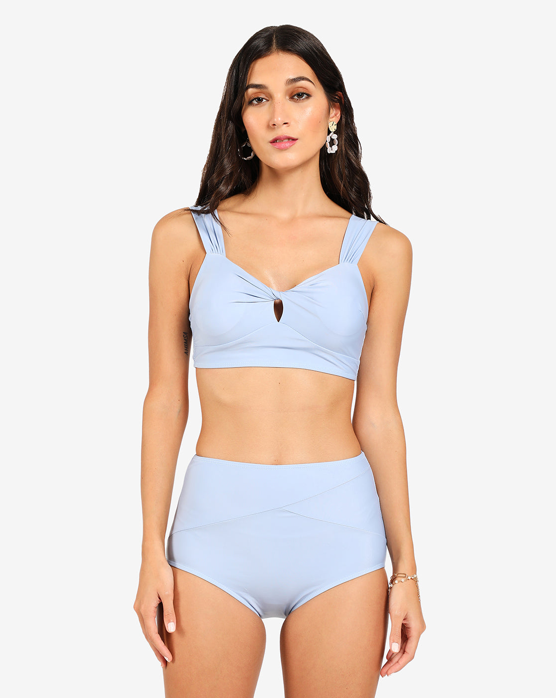 Blue Solid 2 Piece Swim Suit