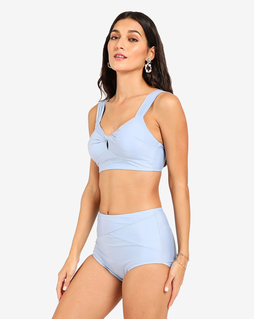 Blue Solid 2 Piece Swim Suit