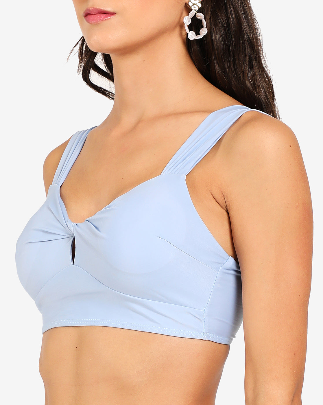 Blue Solid 2 Piece Swim Suit