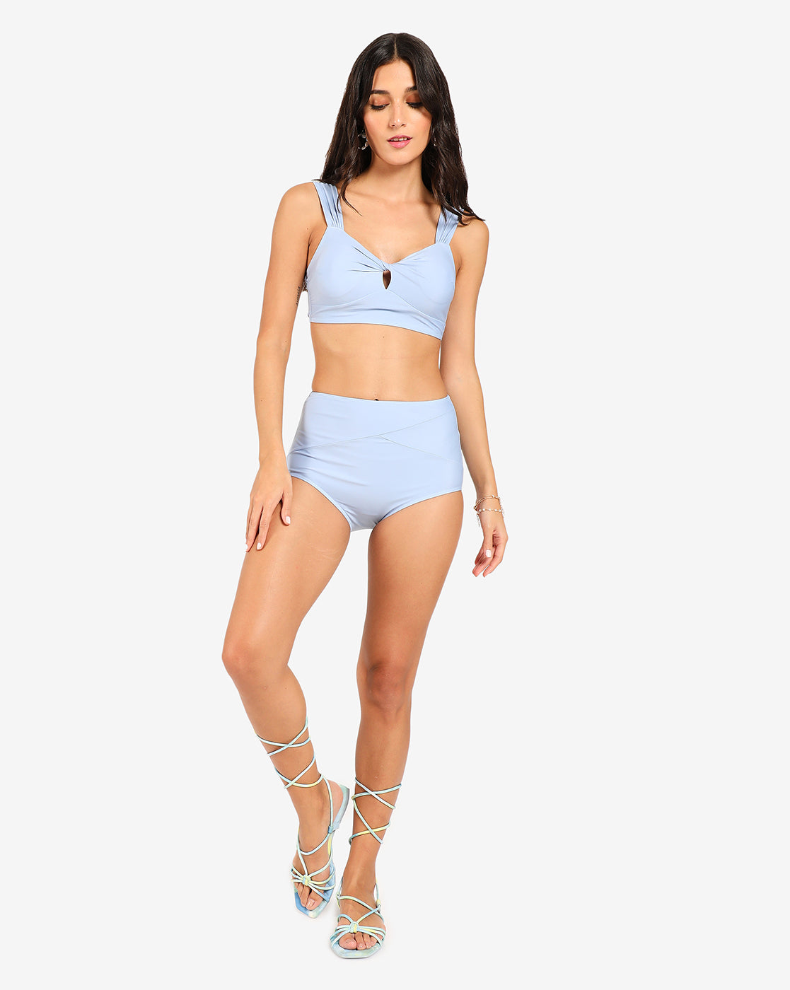 Blue Solid 2 Piece Swim Suit