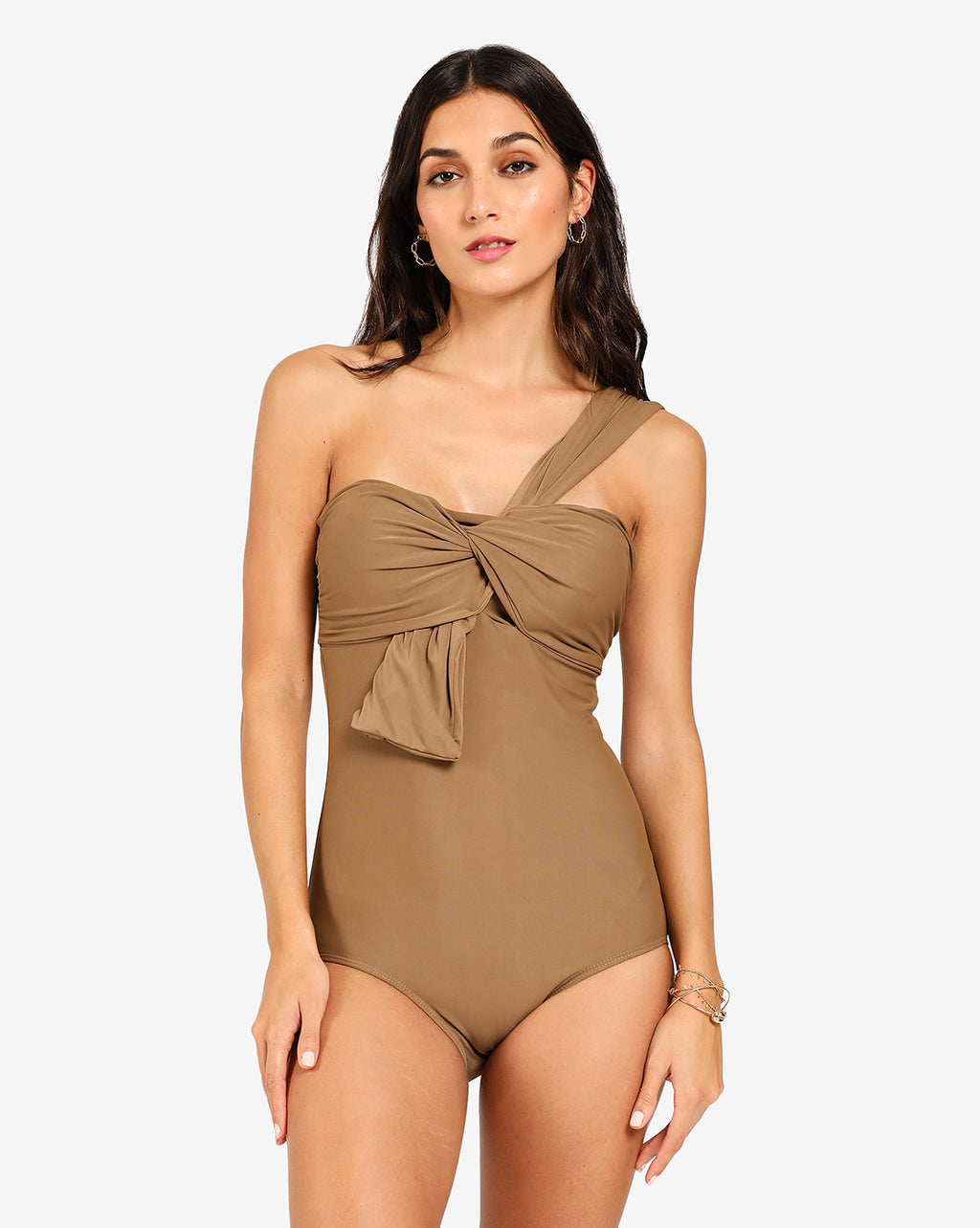 Solid One Shoulder Swim Suit