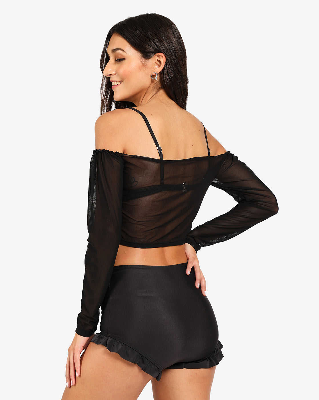 Black Off Shoulder 2 Piece Swim Set