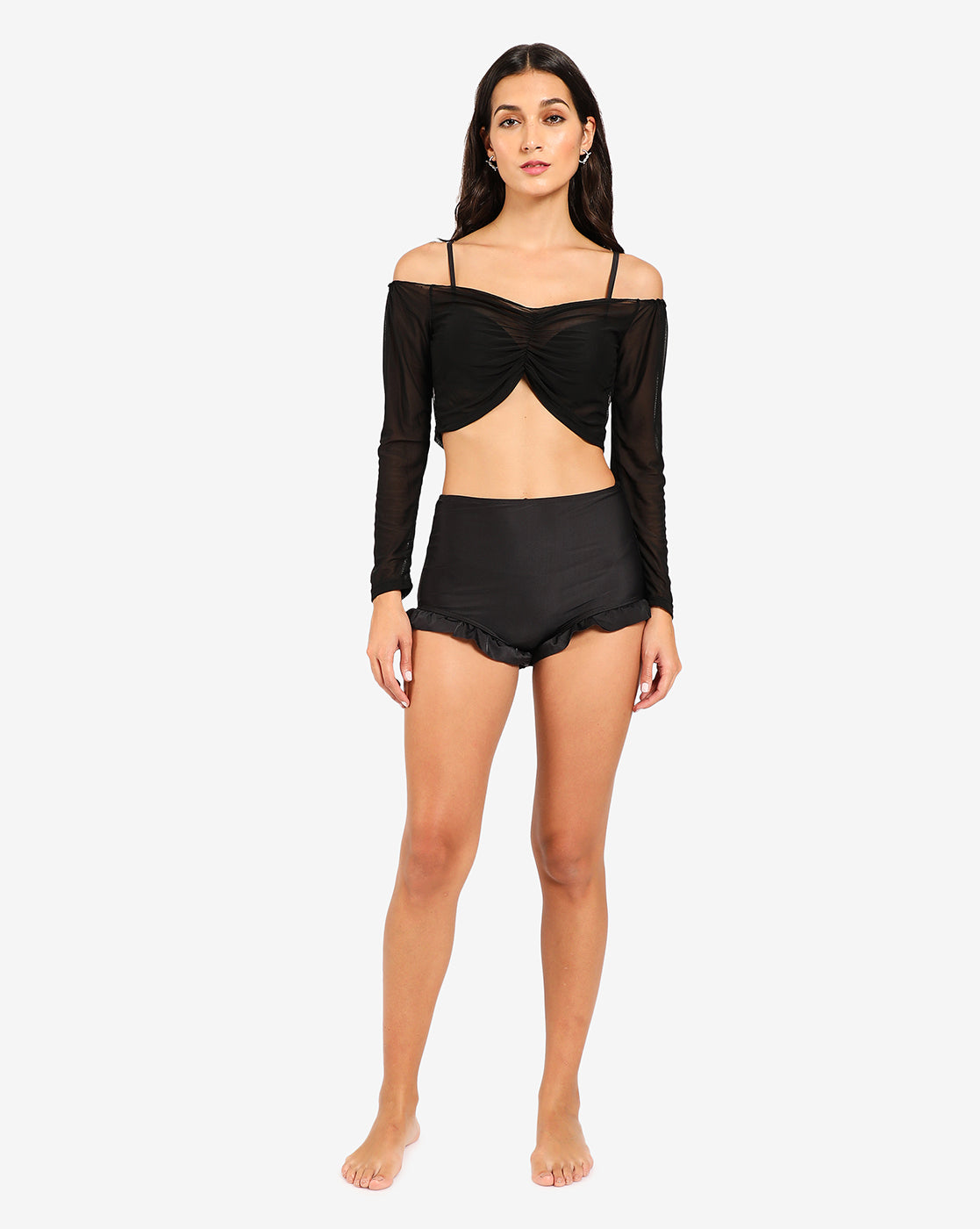 Black Off Shoulder 2 Piece Swim Set