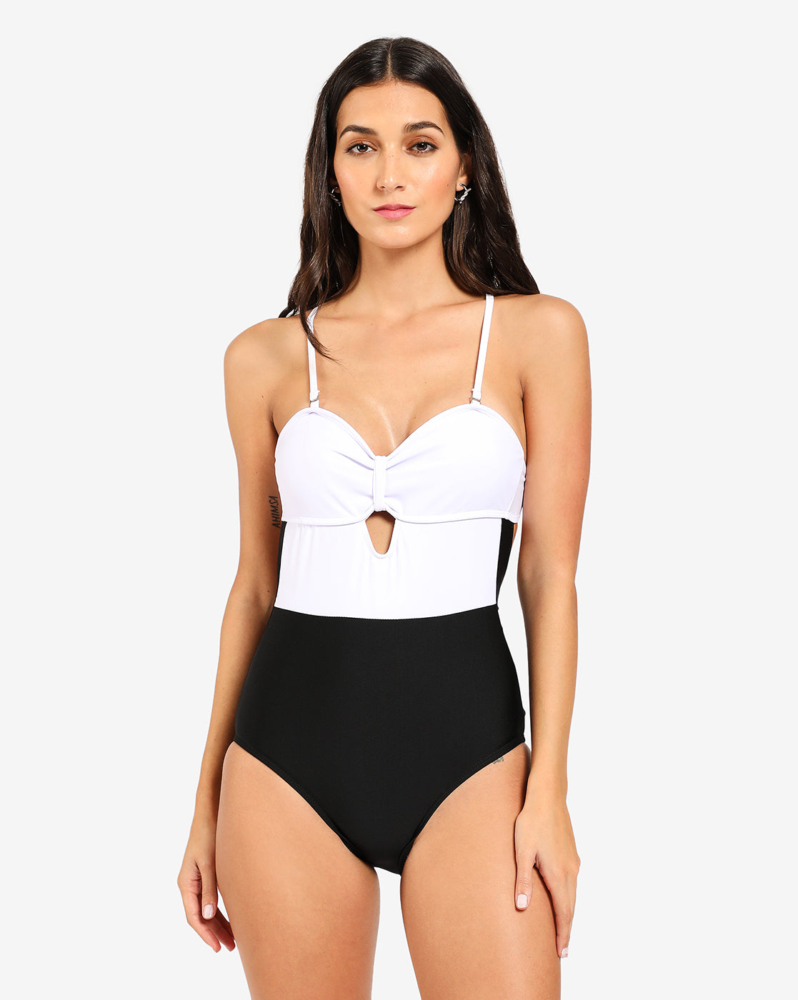 Black & White Back Tie Up Swimsuit