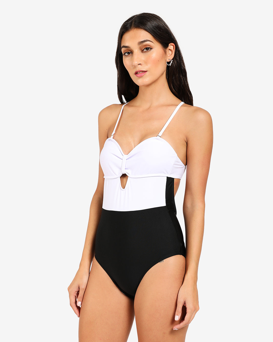 Black & White Back Tie Up Swimsuit