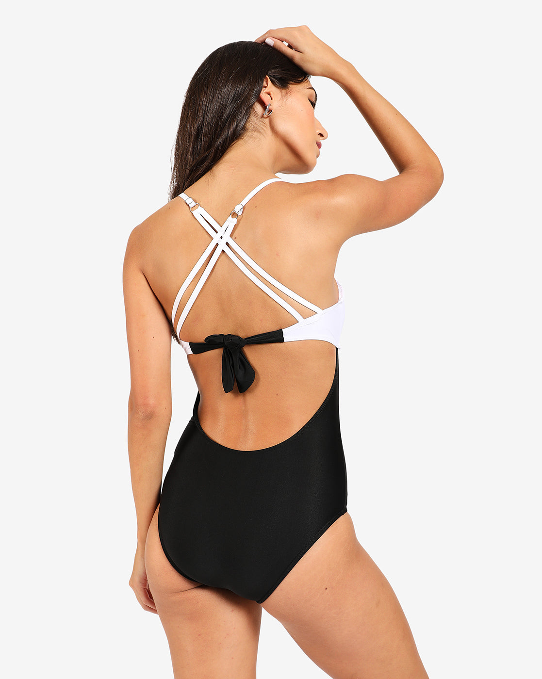 Black & White Back Tie Up Swimsuit