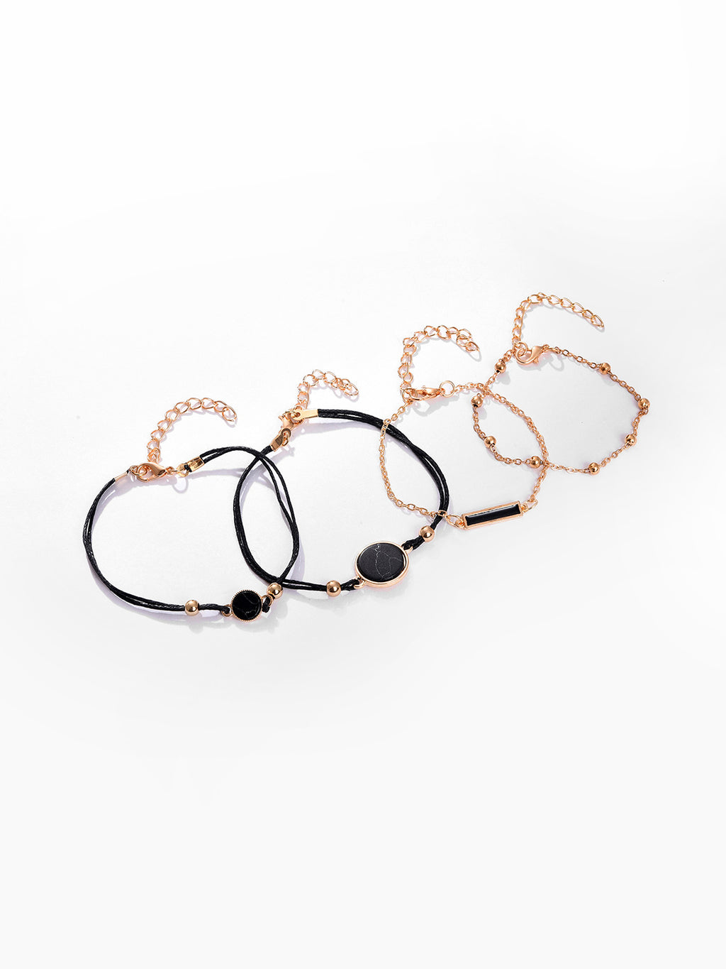 Black Marble Analog Round Dial With Black Leather Strap Watch & Bracelets