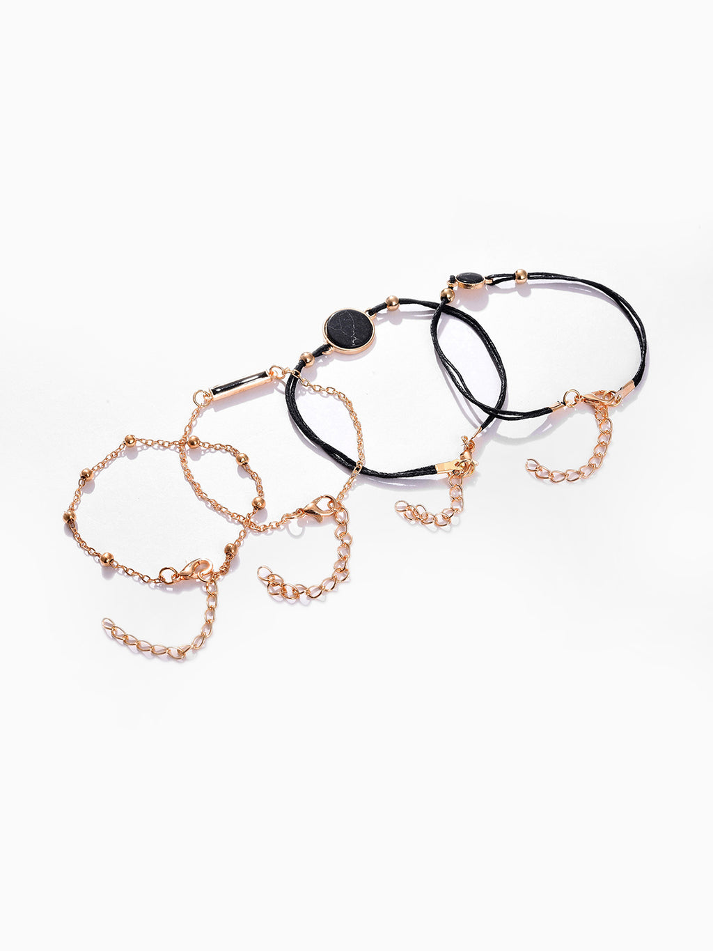 Black Marble Analog Round Dial With Black Leather Strap Watch & Bracelets