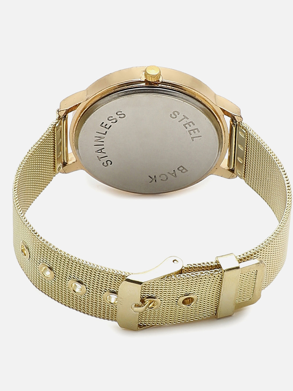 White Embellished Analog Round Dial & Gold Metal Strap Watch & Bracelets