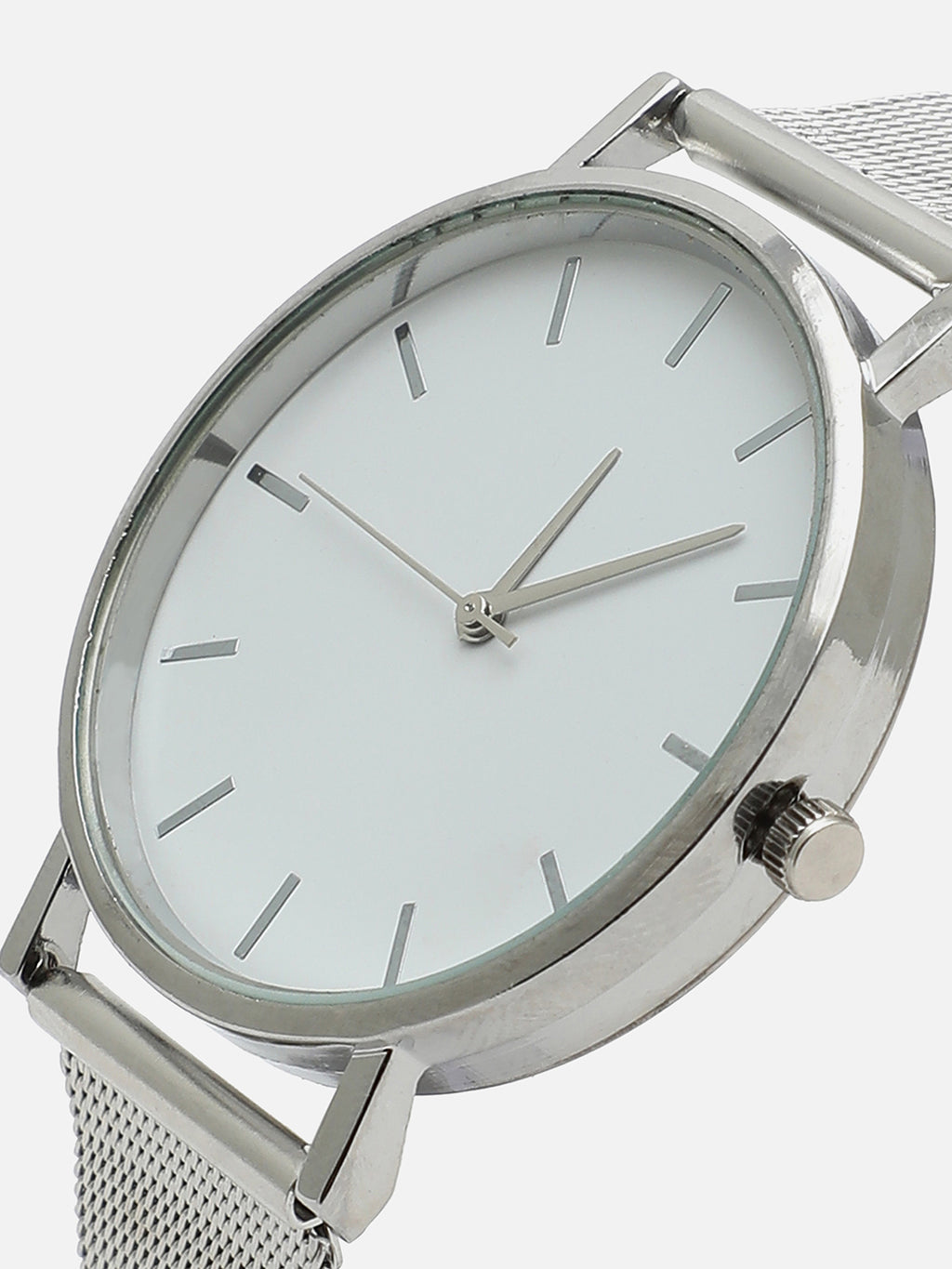 White Analog Round Dial With Silver Metal Mesh Strap Watch & Bracelet