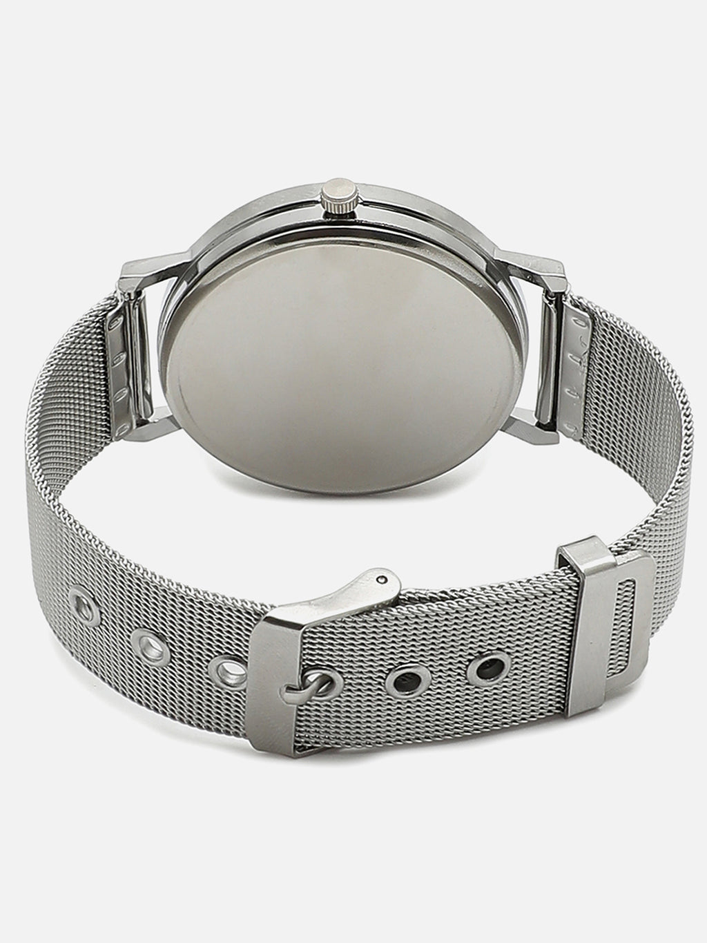 White Analog Round Dial With Silver Metal Mesh Strap Watch & Bracelet