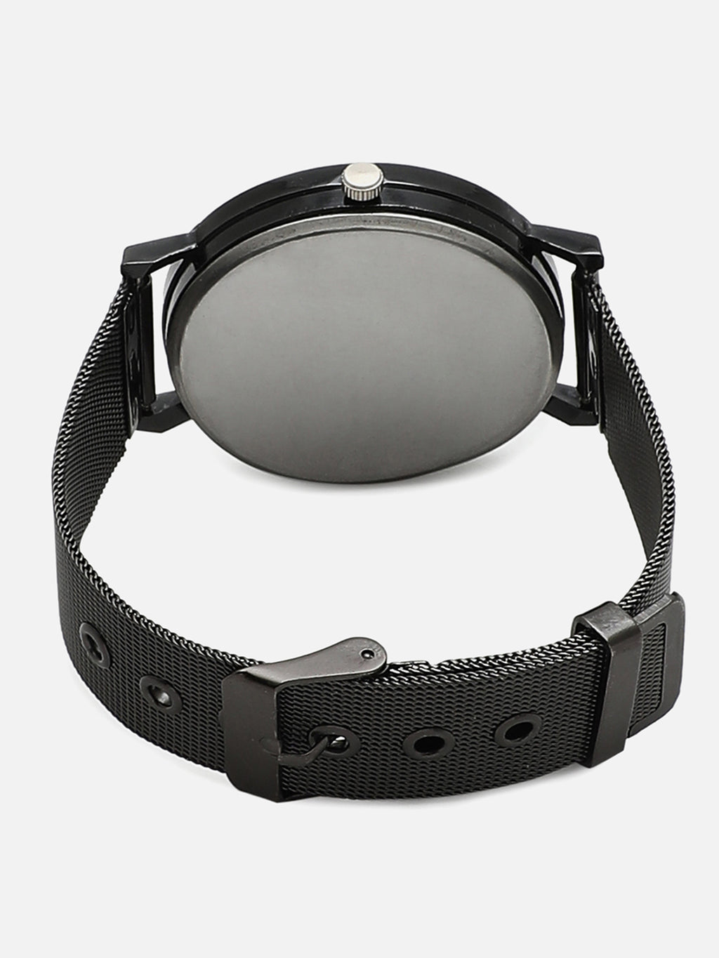 Black Analog Round Dial With Metal Mesh Strap Watch & Bracelets