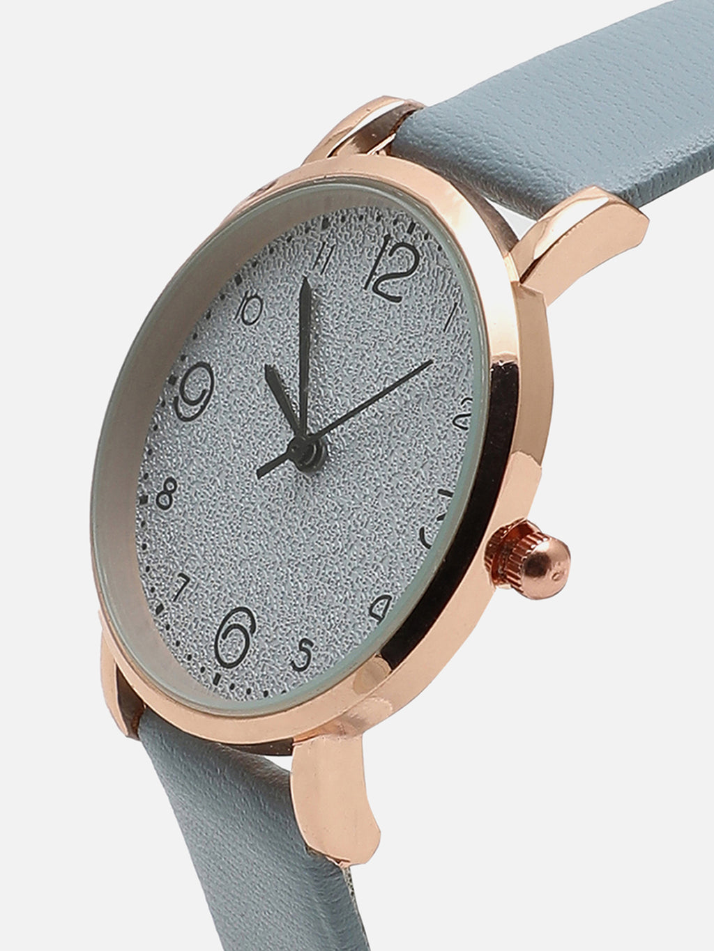 White & Bronze Analog Round Dial With Blue Leather Strap Watch & Bracelet