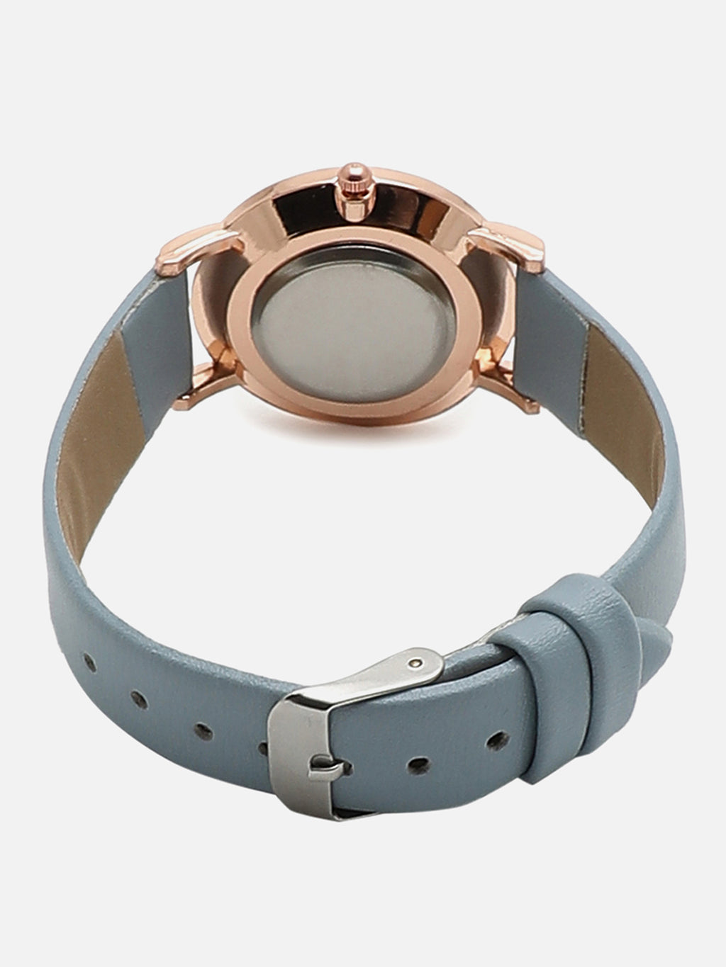 White & Bronze Analog Round Dial With Blue Leather Strap Watch & Bracelet