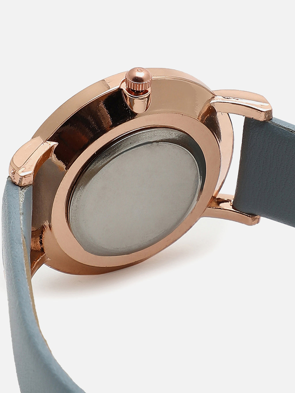 White & Bronze Analog Round Dial With Blue Leather Strap Watch & Bracelet