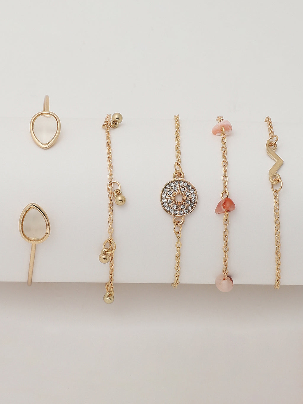 White & Bronze Analog Round Dial With Blue Leather Strap Watch & Bracelet