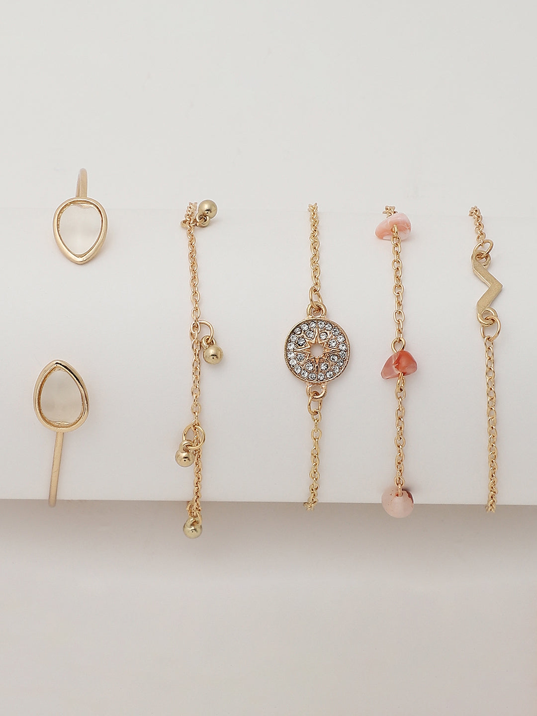 White & Bronze Analog Round Dial With Blue Leather Strap Watch & Bracelet