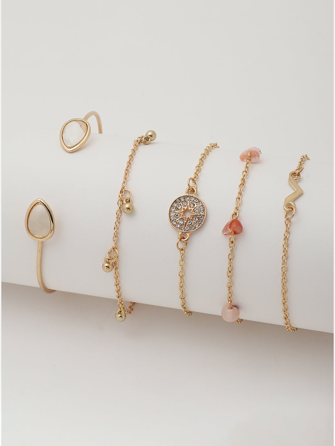 White & Bronze Analog Round Dial With Blue Leather Strap Watch & Bracelet