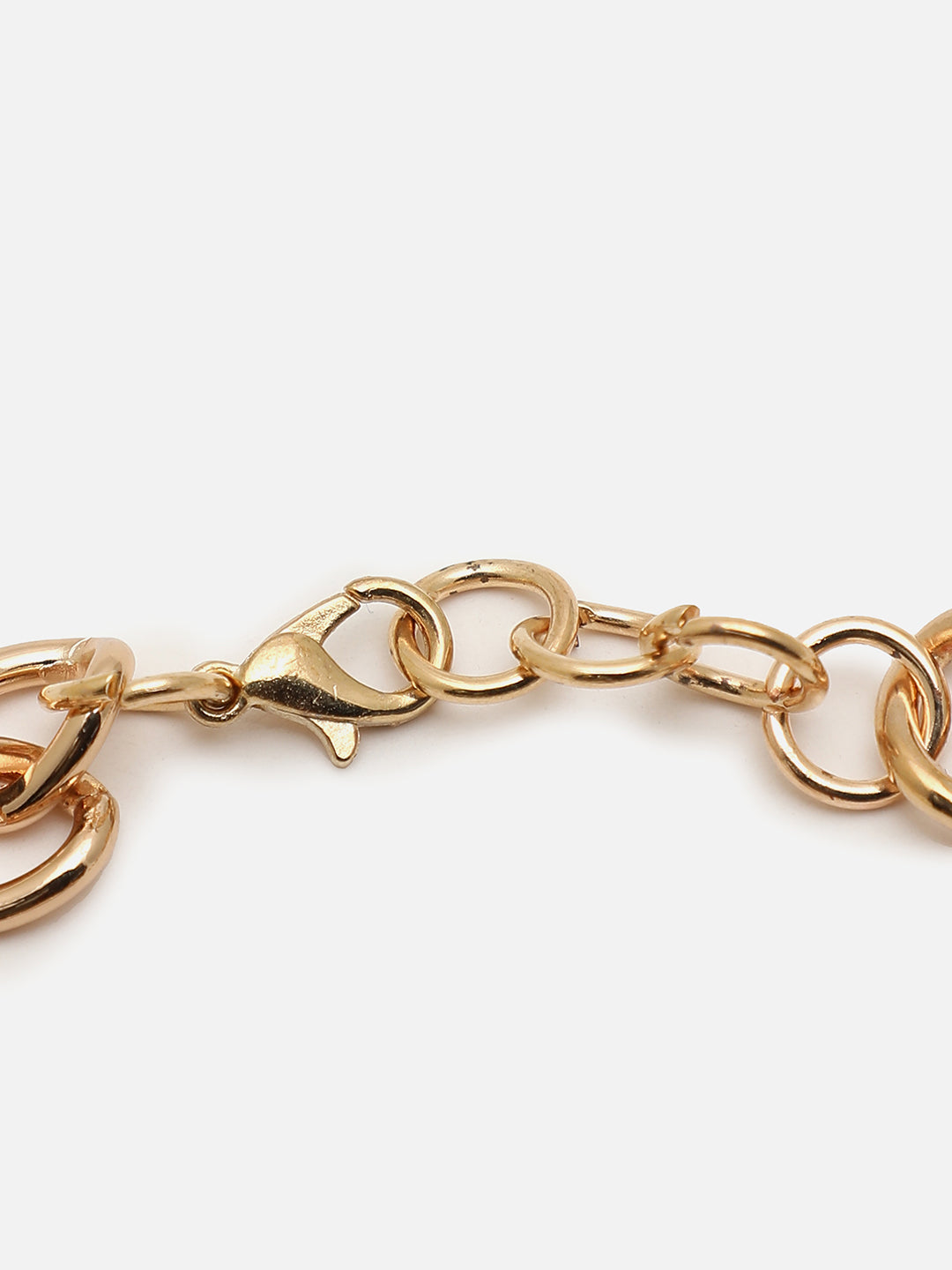 Rose Gold Embellished Stone Analog Round Dial With Black Textured Leather Strap Watch & Bracelet