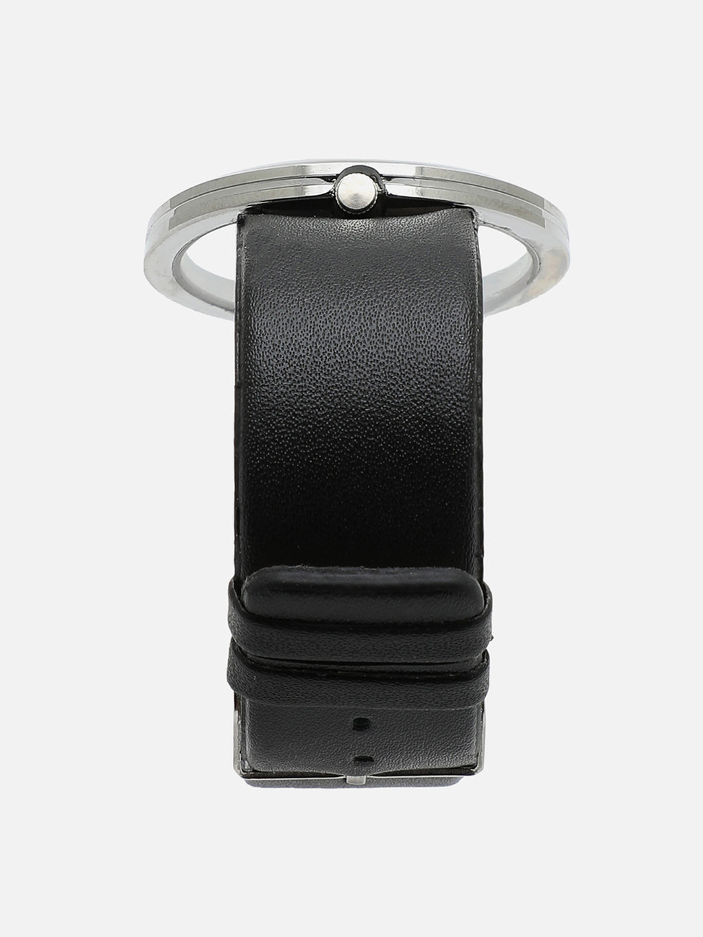 Transparent Analog Round Dial With Black Leather Strap Watch & Bracelet