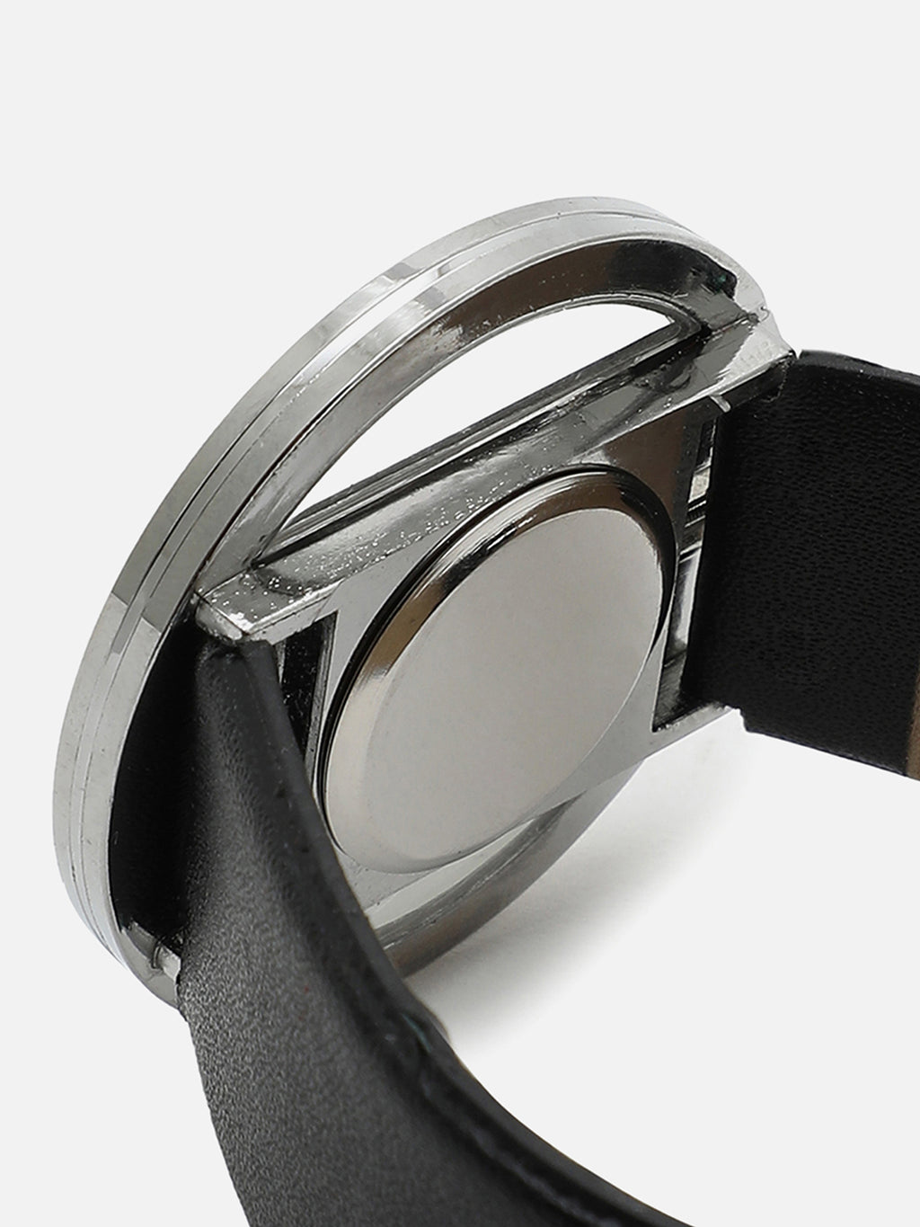 Transparent Analog Round Dial With Black Leather Strap Watch & Bracelet
