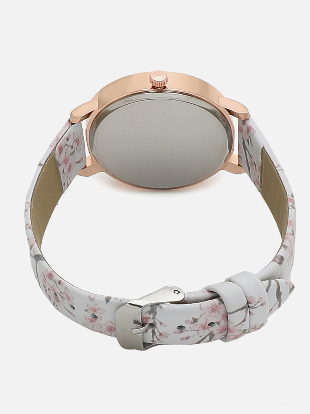 Beige Decorative Analog Round Dial With Floral Printed Leather Strap Watch & Bracelets