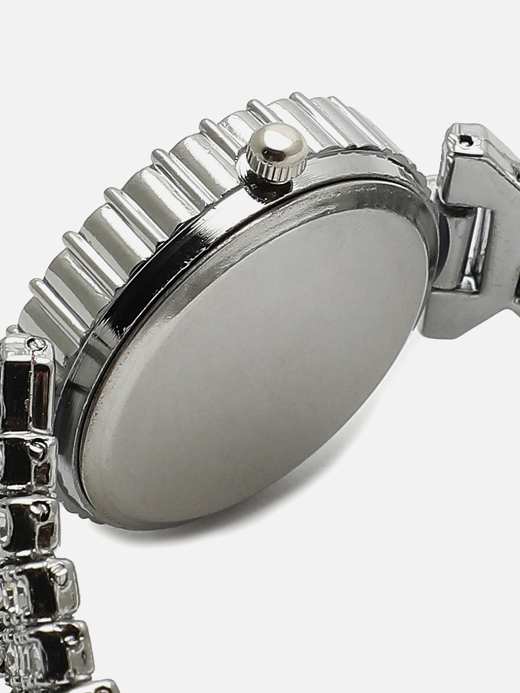 White Embellished Analog Round Dial With Silver Embellished Metal Strap Watch & Bracelet