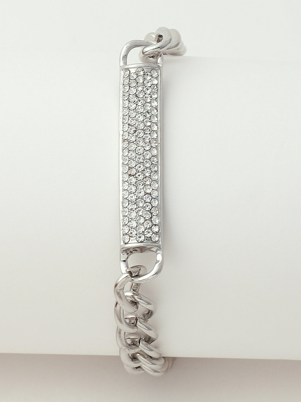 White Embellished Analog Round Dial With Silver Embellished Metal Strap Watch & Bracelet