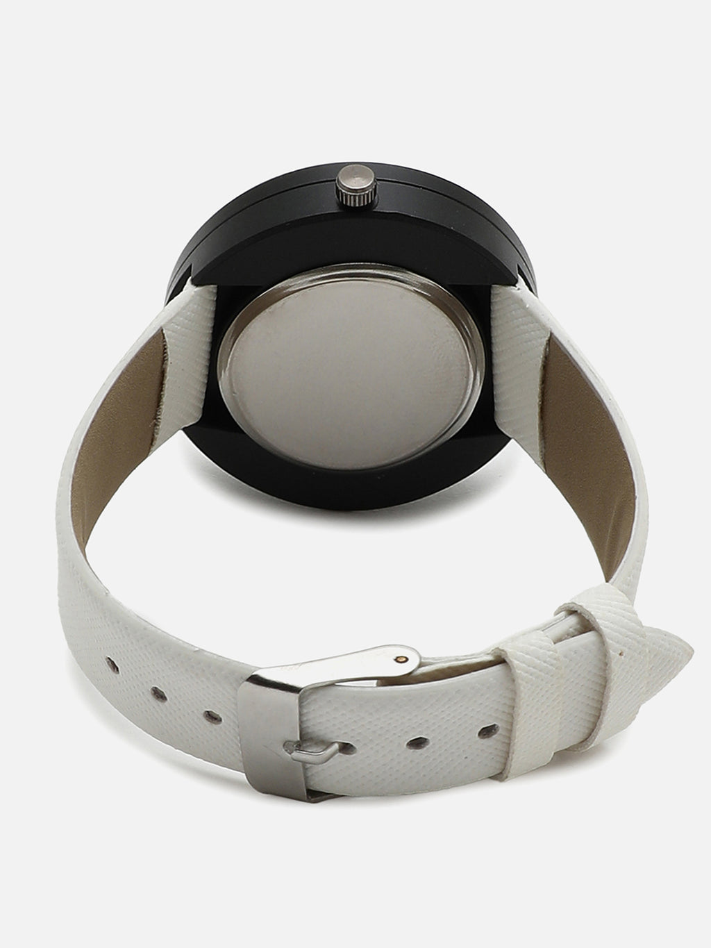White Analog Round Dial With White Leather Strap Watch & Bracelets