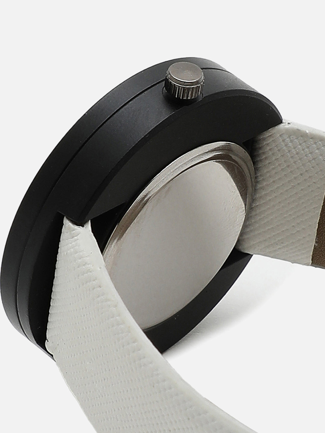 White Analog Round Dial With White Leather Strap Watch & Bracelets