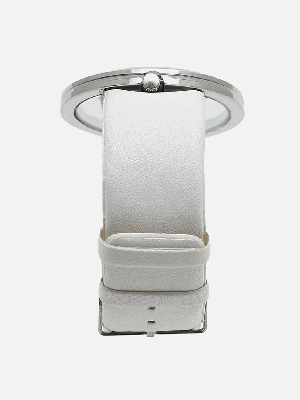 Transparent Analog Round Dial With White Leather Strap Watch & Bracelet
