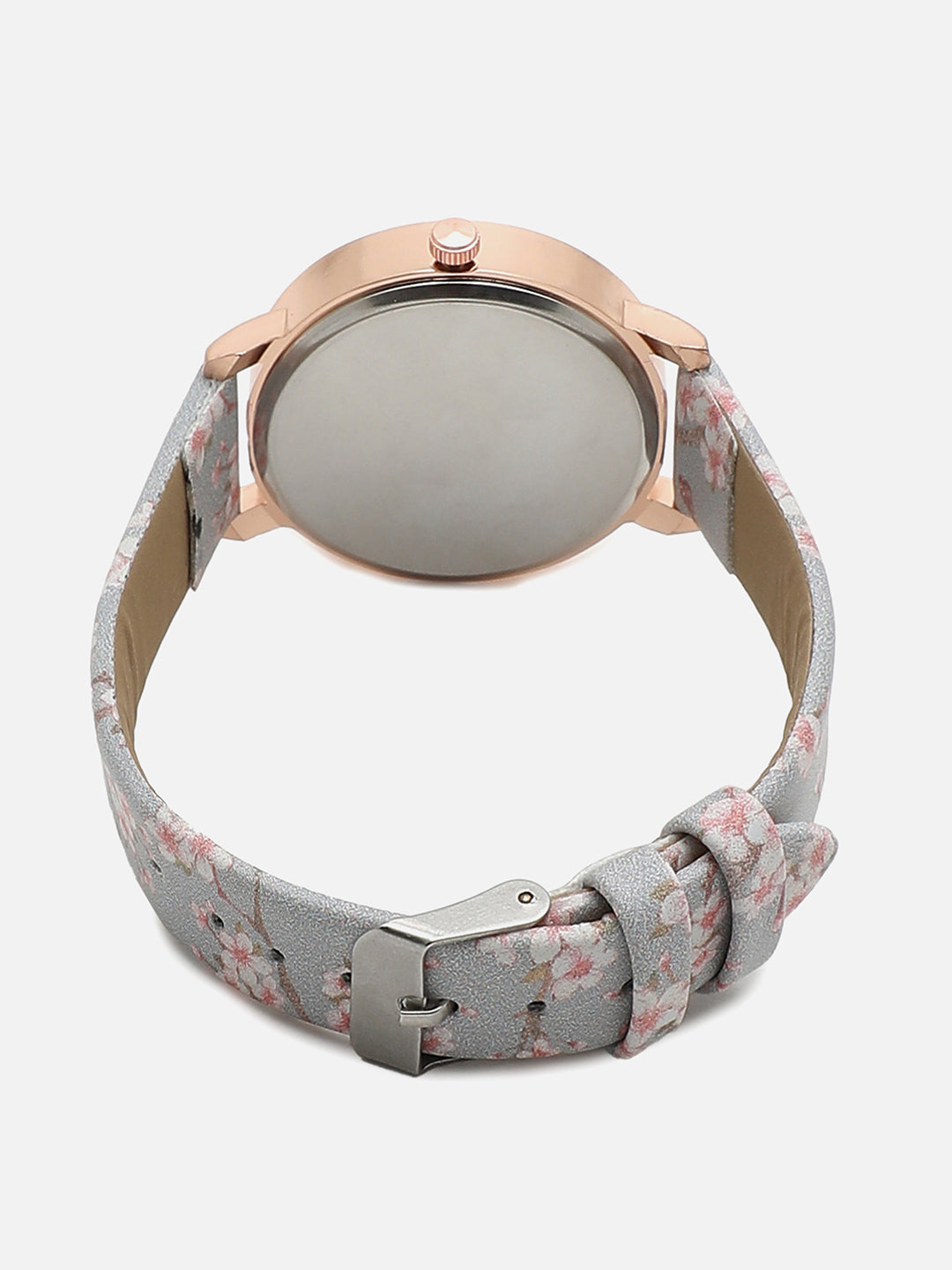 Grey Decorative Analog Round Dial With Floral Printed Leather Strap Watch & Bracelets