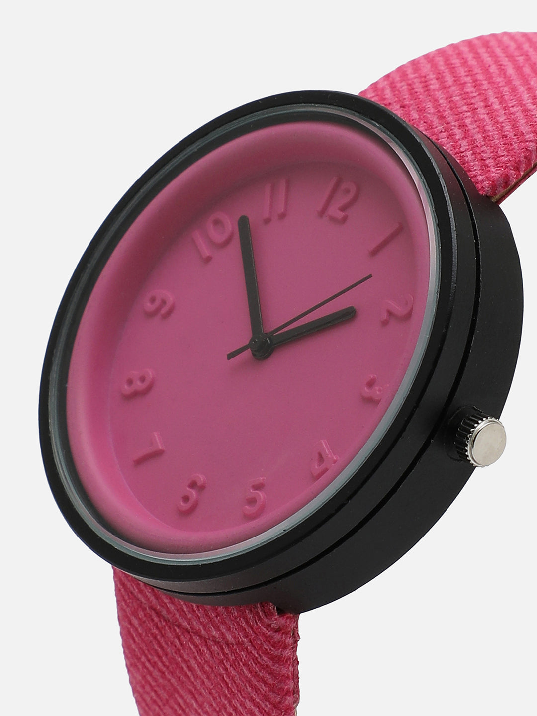 Pink Analog Round Dial With Pink Canvas Strap Watch & Bracelets