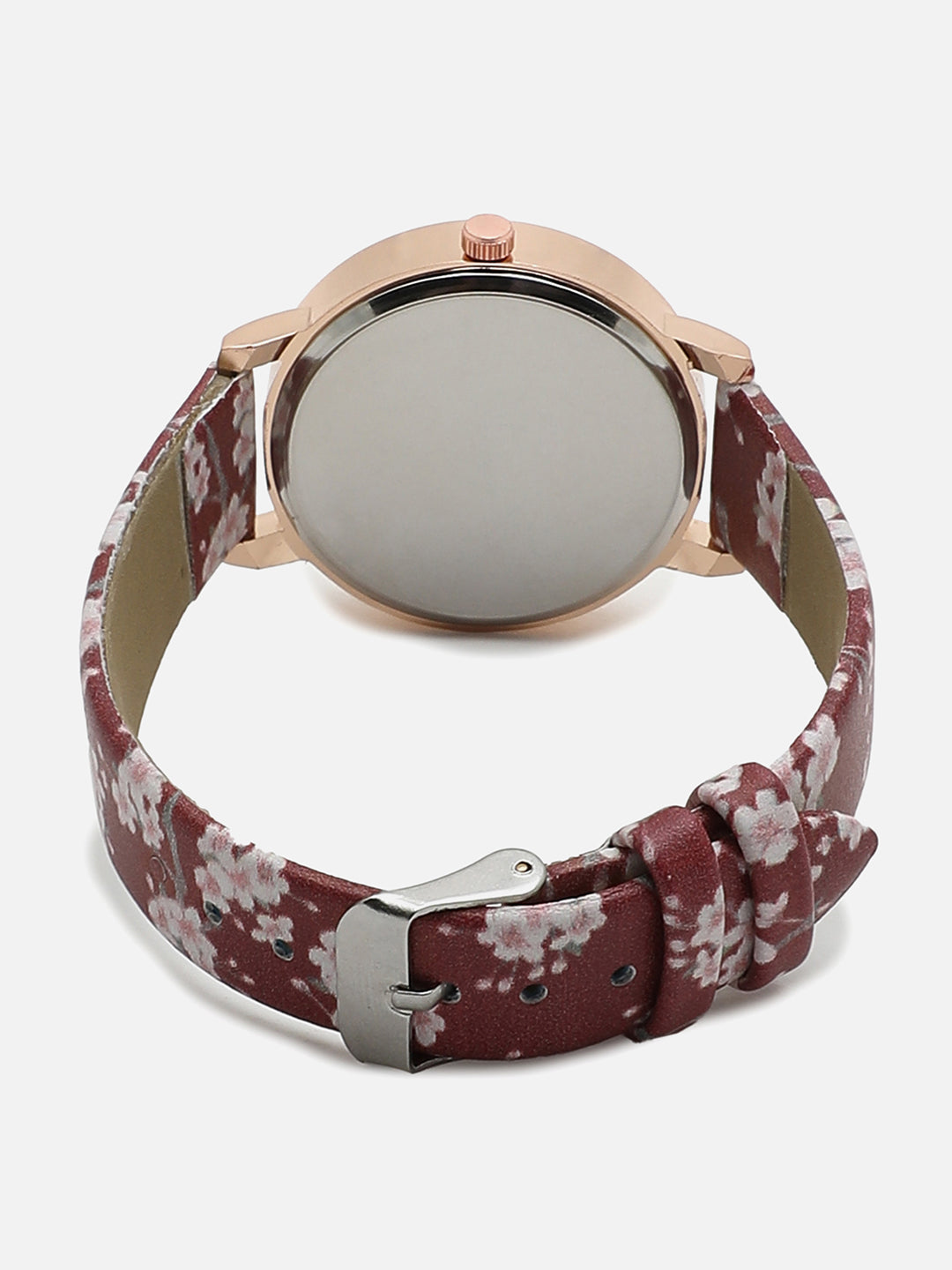 Brown Decorative Analog Round Dial With Floral Printed Leather Strap Watch & Bracelet