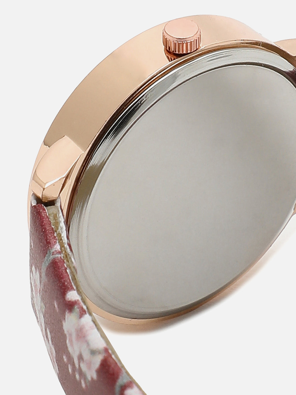 Brown Decorative Analog Round Dial With Floral Printed Leather Strap Watch & Bracelet