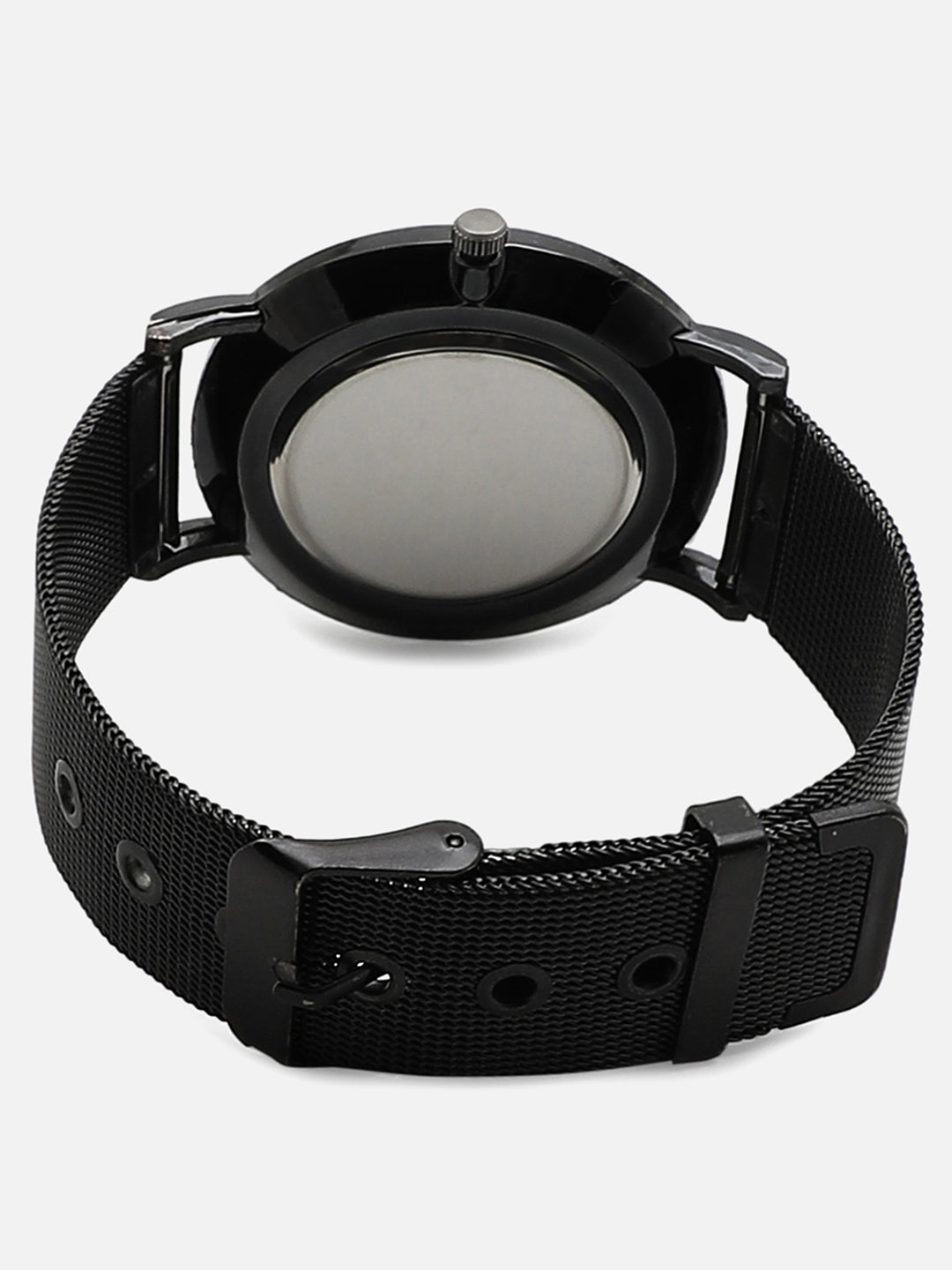 Black Analog Round Dial With Black Metal Strap Watch & Bracelets