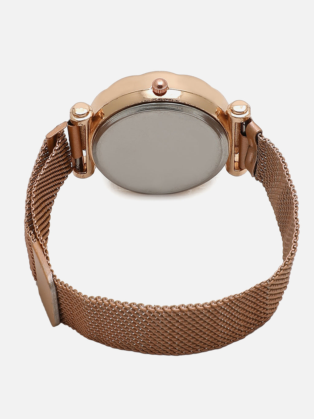 Black Embellished Decorative Analog Round Dial With Gold Metal Mesh Strap Watch & Bracelets
