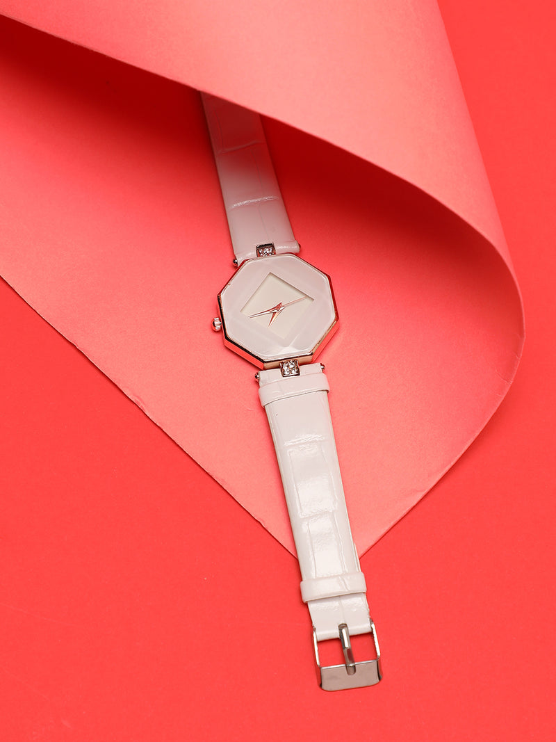 White Hectagon Analogue Watch