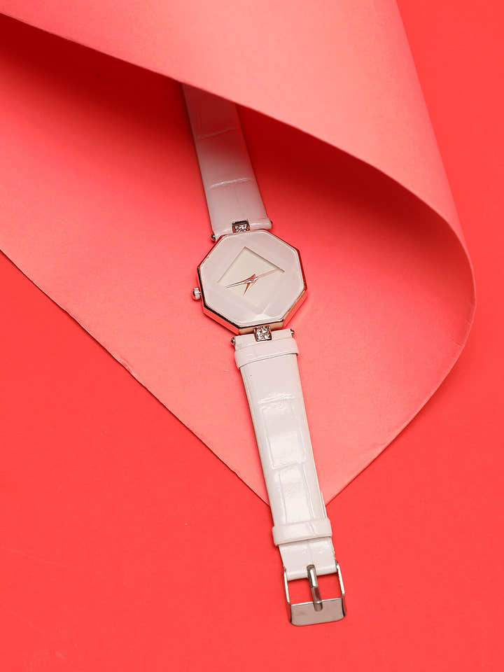 White Hectagon Analogue Watch