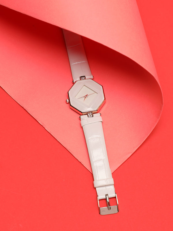 White Hectagon Analogue Watch