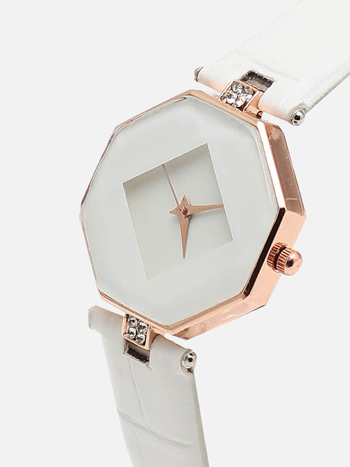 White Hectagon Analogue Watch