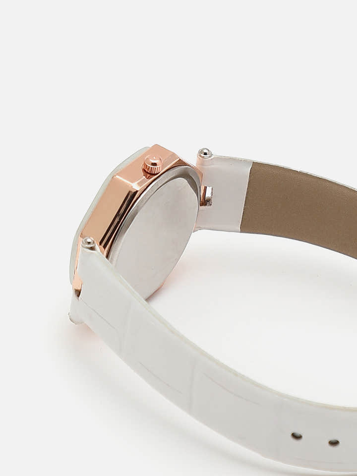 White Hectagon Analogue Watch